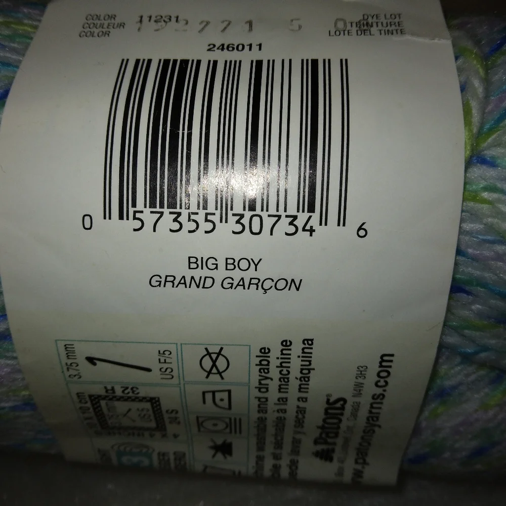 YARN Patons Beehive Baby Sport, Colorway Big Boy, blues, green, white
